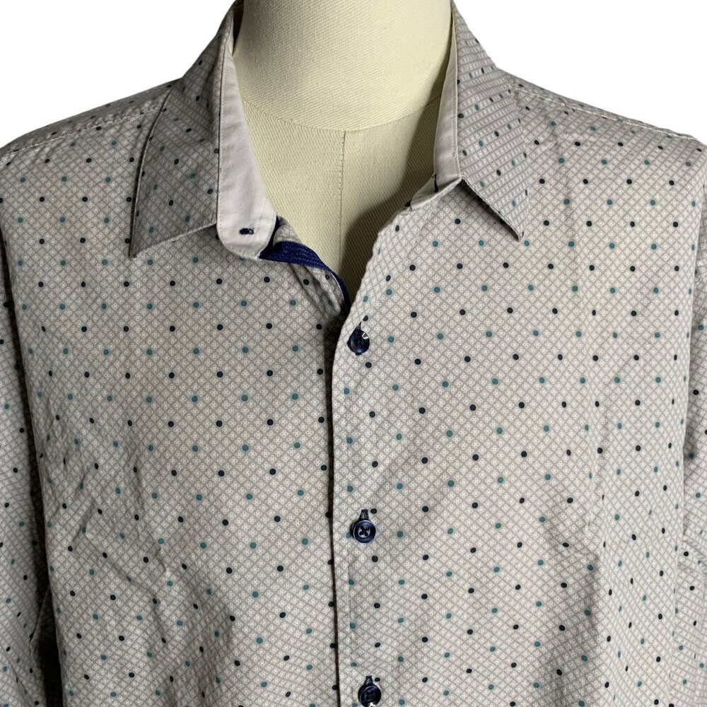 Tasso Elba Button Up Long Sleeve Shirt XXL Grey Dots Flip Cuff Cotton Collared - Picture 2 of 7